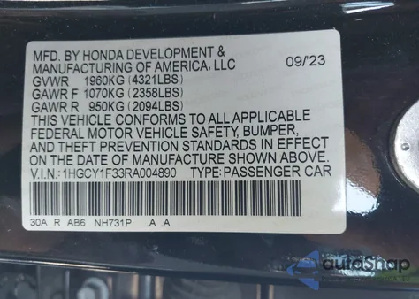 2024 Honda Accord Ex из США, поврежденный, VIN 1HGCY1F33RA004890